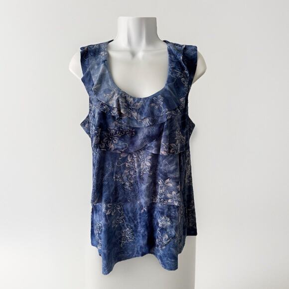 VTG Womens Y2K Ruffle Shimmer Top L Blue Tiered Fairy Whimsical Feminine Floral - Picture 1 of 13